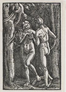 Der Fall und die Erlösung des Menschen: Adam und Eva essen die verbotene Frucht, um 1513