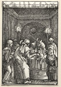Der Fall und die Erlösung des Menschen: Joachims Opfer wird vom Hohepriester abgelehnt, um 1515 von Albrecht Altdorfer