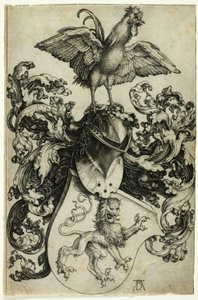 Wappen mit Löwe und Hahn