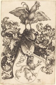 Wappen mit einem Löwen und einem Hahn