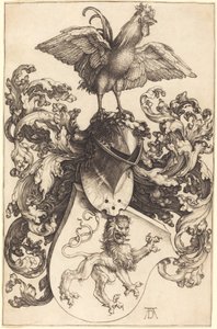 Wappen mit einem Löwen und einem Hahn