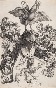 Wappen mit einem Löwen und einem Hahn