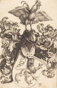 Wappen mit einem Löwen und einem Hahn