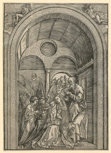 Heilige Familie mit zwei Engeln im Gewölbe von Albrecht Dürer