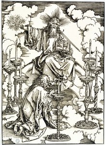 Die Apokalypse (Lateinische Ausgabe): Die Vision der sieben Leuchter (Bartsch 62) von Albrecht Dürer