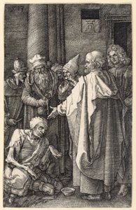Petrus und Johannes heilen einen lahmen Bettler im Tempel (Kupferstich-Passion) von Albrecht Dürer