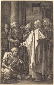 Heiliger Petrus und Heiliger Johannes heilen einen Krüppel am Tor des Tempels von Albrecht Dürer