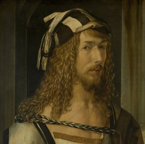 Selbstporträt (Madrid), Detail Kopf von Albrecht Dürer