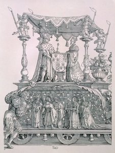 Die burgundische Hochzeit oder der Triumphzug von Kaiser Maximilian I. von Deutschland (1459-1519), der den Hochzeitswagen von Maximilian und Maria von Burgund (1458-82) zeigt, veröffentlicht 1526 (Detail)