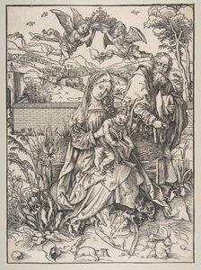 Die Heilige Familie mit drei Hasen