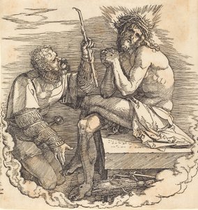 Der Mann der Schmerzen von einem Soldaten verspottet von Albrecht Dürer