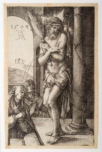 Der Schmerzensmann an der Säule mit der Jungfrau und St. Johannes, aus der "Gravierten Passion"