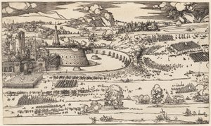 Die Belagerung einer Festung (nur linke Seite, von 2 Blöcken) von Albrecht Dürer