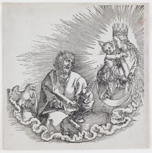 Die Jungfrau erscheint dem heiligen Johannes, aus der Ausgabe von 1511 der „Apokalypse“