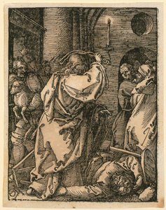 Vertreibung der Händler, Blatt 7 der Folge "Kleine Holzschnitt-Passion" von Albrecht Dürer