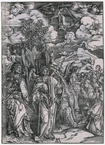 Vier Engel, die die Winde aufhalten / Die Versiegelung der Auserwählten, V. Figur, Blatt 7 der Folge "Die Apokalypse" von Albrecht Dürer