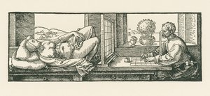 Ein Mann zeichnet eine liegende Frau von Albrecht Dürer or Duerer