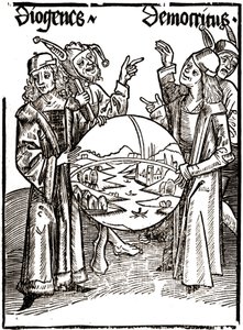 Diogenes (-413 - -327) und Demokrit (-460 - -370) - in „Das Narrenschiff“ von Sebastian Brant (1458 - 1521). Gravur. von Albrecht Dürer