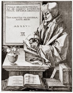 Erasmus beim Schreiben - Gravur von Albrecht Dürer, reproduziert Anfang des 20. Jahrhunderts. von Albrecht Dürer
