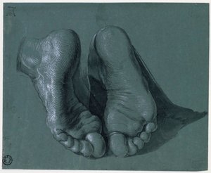 Studie von zwei Füßen - Zeichnung von Albrecht Dürer (1471-1528), Aquarell, weiße Farbe, schwarze Kreide auf Papier, ca. 1508 (17,6x21,6 cm) - Museum Boijmans Van Beuningen, Rotterdam von Albrecht Dürer