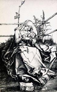 Madonna und Kind in einem Zaun (Kupferstich) von Albrecht Dürer