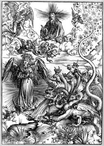 Die apokalyptische Frau oder Die Frau, bekleidet mit der Sonne und dem siebenköpfigen Drachen, aus der Apokalypse oder der Offenbarung des Johannes