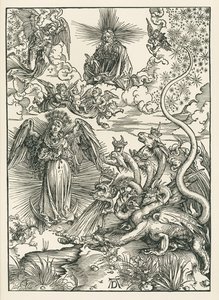 Die Frau mit der Sonne bekleidet und der siebenköpfige Drache. Die Offenbarung des Johannes, c.1497 von Albrecht Dürer or Duerer