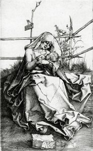 Jungfrau und Kind auf einer Grasbank sitzend von Albrecht Dürer