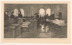 Innenansicht des Fischmarktes am Nieuwmarkt in Amsterdam von Albrecht Felix Reicher (signed by artist)