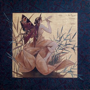 Komposition mit geflügelter Nymphe zwischen den Schilfrohren - Gemälde von Alexandre de Riquer i Ynglada (1856-1920) von Alejandro de Riquer