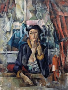 Porträt der Frau des Künstlers in einem Café von Aleksandr Aleksandrovich Osmerkin