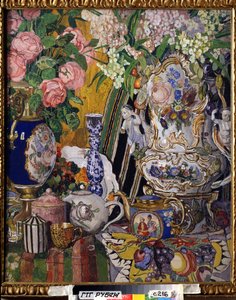 Stillleben mit Blumen und Porzellan