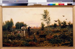 Das Auerhahnschießen. Jagdszene von Aleksei Danilovich Kivshenko