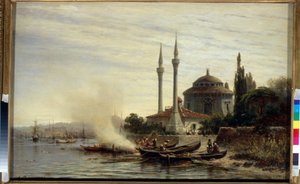 Das Goldene Horn, Konstantinopel - Das Ästuar und der natürliche Hafen von Byzanz mit einer Moschee