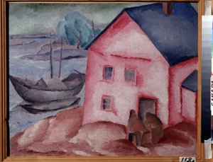 Ein rosa Haus am Fluss von Aleksey Kravchenko