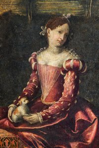 Porträt einer Adligen, Detail des Kleinen Zimmers der Edlen Damen von Alessandro Bonvicino Moretto