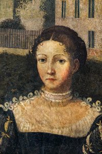 Porträt einer Adligen, Detail des Kleinen Zimmers der Edlen Damen von Alessandro Bonvicino Moretto