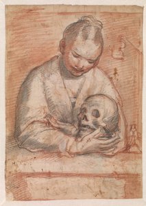 Die heilige Maria Magdalena mit einem Schädel in den Armen