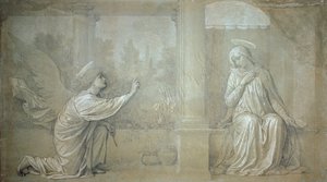 Die Verkündigung, vorbereitender Karton für das Fresko der Cappella Raffo im Friedhof der Misericordia, Siena