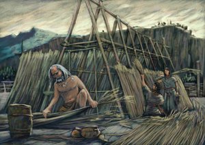 Bau von Pfahlbauten, prähistorische Häuser von Alessandro Lonati