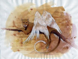 Fabelwesen: Darstellung einer Chimäre, fantastisches Tier mit Löwenkopf, Ziegenkörper und Schlangenschwanz Zeichnung von Alessandro Lonati von Alessandro Lonati
