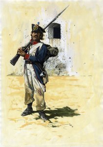 Erstes Kaiserreich (1804-1814 und 1815): Infanteriesoldat und Kanonier der französischen Infanteriebrigade der großen napoleonischen Armee in einem Fort Zeichnung von Alessandro Lonati von Alessandro Lonati