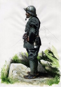 Erster Weltkrieg 1914-1918: Alpiner Jagdoffizier der italienischen Armee an der Alpenfront Zeichnung von Alessandro Lonati von Alessandro Lonati
