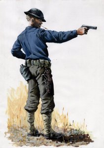 Erster Weltkrieg 1914-1918: Amerikanischer Armeeinfanterist mit einer Pistole im Jahr 1917 an der Westfront. von Alessandro Lonati