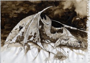 Illustration eines fantastischen und legendären Tieres: tote Drachenleiche. von Alessandro Lonati