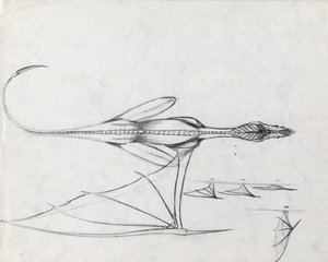 Legendäres Tier für Fantasy-Illustration: Studie für einen Drachen. Zeichnung von Alessandro Lonati von Alessandro Lonati
