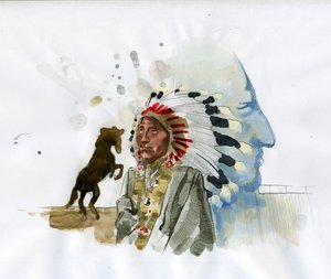 Porträt von Crazy Horse (1840-1877) (Tashunka-witko) Kriegshäuptling der Oglala Lakota