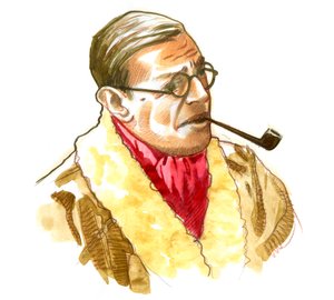Porträt des französischen Schriftstellers, Philosophen und Dramatikers Jean-Paul Sartre