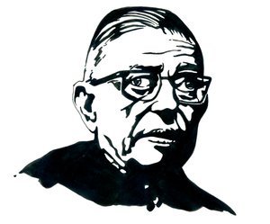 Porträt des französischen Schriftstellers, Philosophen und Dramatikers Jean-Paul Sartre - Zeichnung