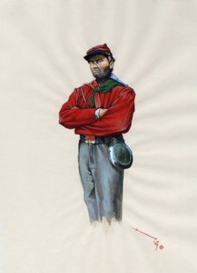 Zweites Kaiserreich (1852-1870): Italienische Einigung (Risorgimento), Freiwilligenoffizier der Garibaldi-Armee, bekannt als „Rothemden“-Kämpfer für die Sache von Giuseppe Garibaldi (1807-1882) in Italien von Alessandro Lonati